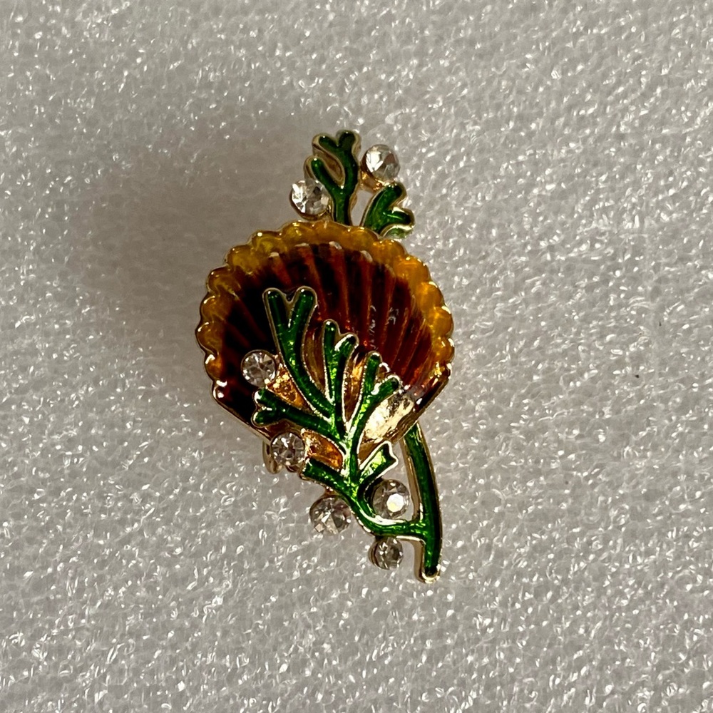 Seashell Rhinestone Brooch Pin - Picture 4 of 6